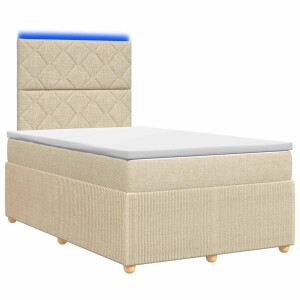 vidaXL LED Boxspring Bed met Matras Crèmekleurig 120 x 190 cm Stof