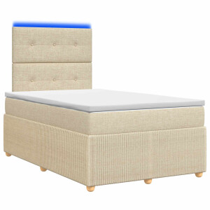 vidaXL LED Boxspring Bed met Matras Crèmekleurig 120 x 200 cm Stof