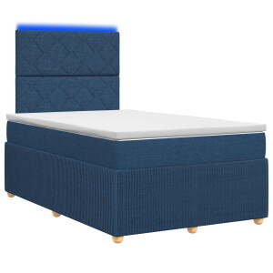 vidaXL LED Boxspring Bed met Matras Blauw 120 x 200 cm Stof
