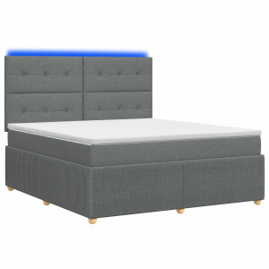 vidaXL LED Boxspring Bed met Matras Donkergrijs 140 x 190 cm Stof