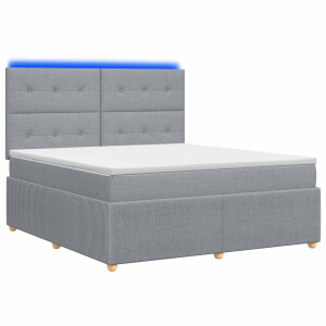 vidaXL LED Boxspring Bed met Matras Lichtgrijs 160 x 200 cm Stof