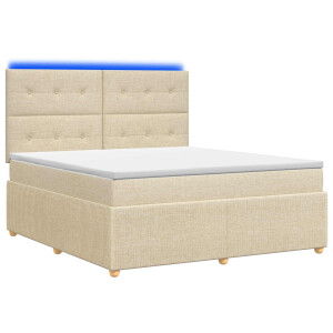 vidaXL LED Boxspring Bed met Matras Crèmekleurig 180 x 200 cm Stof