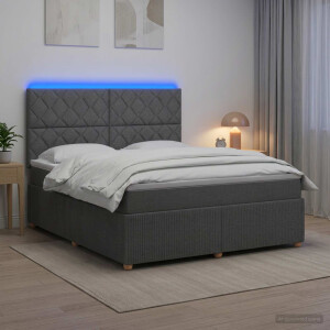 vidaXL LED Boxspring Bed met Matras Donkergrijs 160 x 200 cm Stof