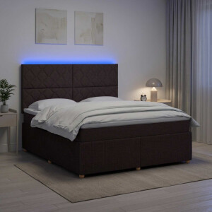 vidaXL LED Boxspring Bed met Matras Donkerbruin 140 x 190 cm Stof