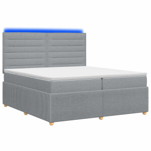 vidaXL LED Boxspring Bed met Matras Lichtgrijs 200 x 200 cm Stof