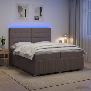 vidaXL LED Boxspring Bed met Matras Taupe 200 x 200 cm Stof