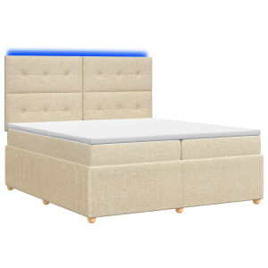 vidaXL LED Boxspring Bed met Matras Crèmekleurig 200 x 200 cm Stof