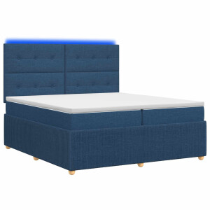 vidaXL LED Boxspring Bed met Matras Blauw 200 x 200 cm Stof