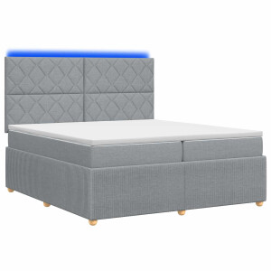 vidaXL LED Boxspring Bed met Matras Lichtgrijs 200 x 200 cm Stof