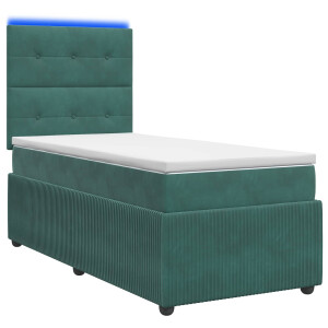 vidaXL LED Boxspring Bed met Matras Donkergroen 90 x 190 cm Fluweel