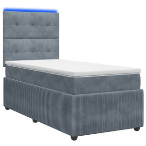 vidaXL LED Boxspring Bed met Matras Donkergrijs 90 x 200 cm Fluweel