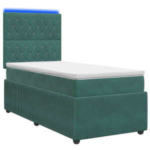 vidaXL LED Boxspring Bed met Matras Donkergroen 100 x 200 cm Fluweel