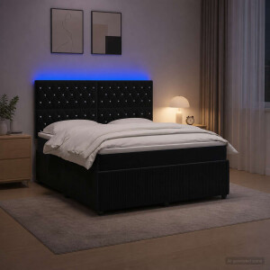 vidaXL LED Boxspring Bed met Matras Zwart 140 x 190 cm Fluweel