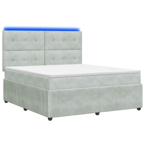 vidaXL LED Boxspring Bed met Matras Lichtgrijs 180 x 200 cm Fluweel