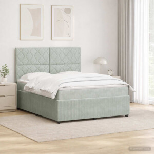 vidaXL LED Boxspring Bed met Matras Lichtgrijs 160 x 200 cm Fluweel