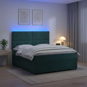 vidaXL LED Boxspring Bed met Matras Donkergroen 160 x 200 cm Fluweel
