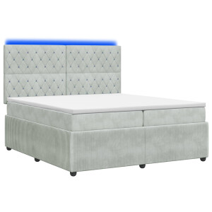 vidaXL LED Boxspring Bed met Matras Lichtgrijs 200 x 200 cm Fluweel