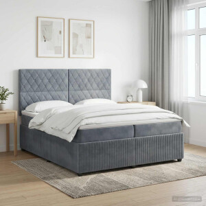 vidaXL LED Boxspring Bed met Matras Donkergrijs 200 x 200 cm Fluweel