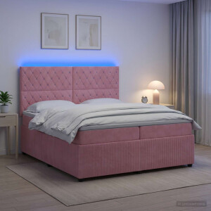 vidaXL LED Boxspring Bed met Matras Roze 200 x 200 cm Fluweel