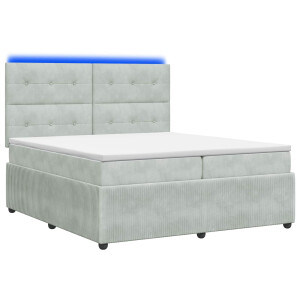 vidaXL LED Boxspring Bed met Matras Lichtgrijs 200 x 200 cm Fluweel