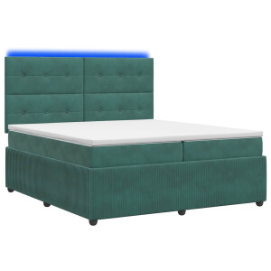 vidaXL LED Boxspring Bed met Matras Donkergroen 200 x 200 cm Fluweel