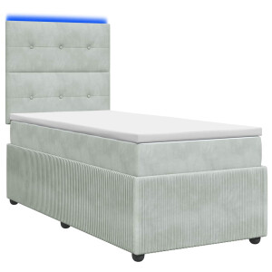 vidaXL LED Boxspring Bed met Matras Lichtgrijs 90 x 190 cm Fluweel