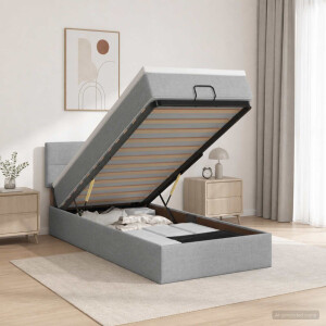 vidaXL Ottoman bed met matras Lichtgrijs 100 x 200 cm Stof