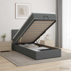vidaXL Ottoman bed met matras Donkergrijs 100 x 200 cm Stof