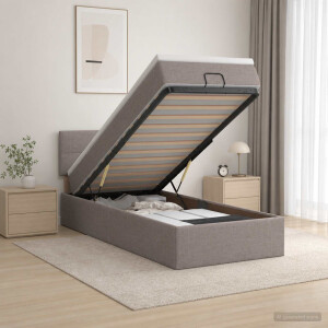 vidaXL Ottoman Bed met Matrassen en LED Taupe 90 x 200 cm Stof