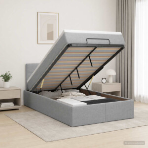 vidaXL Ottoman Bed met Matrassen en LED Lichtgrijs 120 x 190 cm Stof