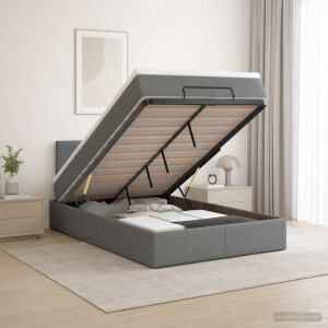 vidaXL Ottoman Bed met Matrassen en LED Donkergrijs 120 x 190 cm Stof
