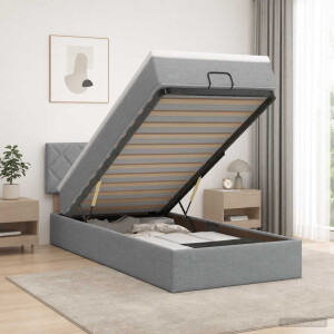 vidaXL Ottoman Bed met Matrassen en LED Lichtgrijs 100 x 200 cm Stof