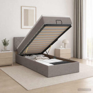 vidaXL Ottoman bed met matras met hoofdeinde Taupe 100 x 200 cm Stof