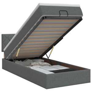 vidaXL Ottoman bed met matras Donkergrijs 90 x 200 cm Stof