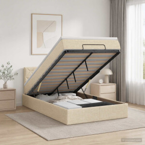 vidaXL Ottoman bed met matras Crèmekleurig 120 x 190 cm Stof