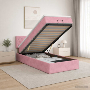 vidaXL Ottoman bed met matras met hoofdeinde Roze 100 x 200 cm Fluweel
