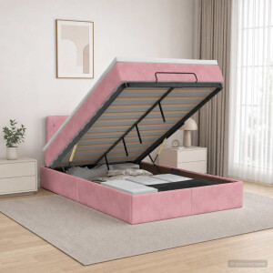 vidaXL Ottoman Bed met Matrassen en LED Roze 120 x 200 cm fluweel