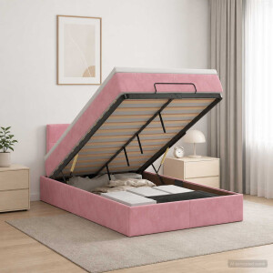 vidaXL Ottoman Bed met Matrassen en LED Roze 120 x 200 cm fluweel