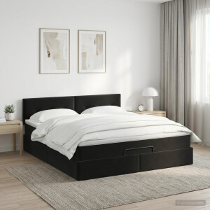 vidaXL Ottoman bed met matras Zwart 140 x 200 cm Fluweel