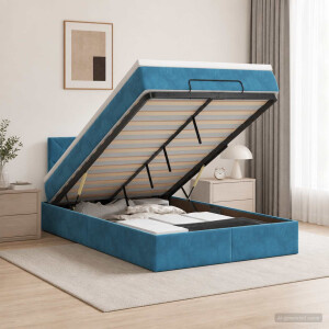 vidaXL Ottoman bed met matras Donkerblauw 120 x 200 cm Fluweel