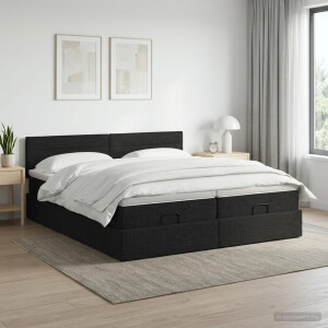 vidaXL Ottoman bed met matras met hoofdeinde 2 st Zwart Stof