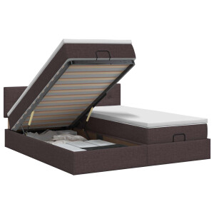 vidaXL Ottoman bed met matras met hoofdeinde 2 st Donkerbruin Stof