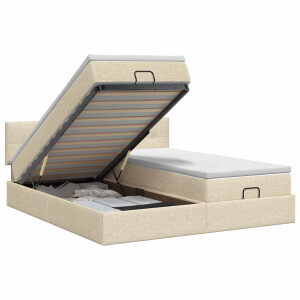 vidaXL Ottoman bed met matras met hoofdeinde 2 st Crèmekleurig Stof