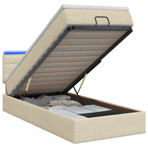 vidaXL Ottoman Bed met Matrassen en LED Crèmekleurig 100 x 200 cm Stof