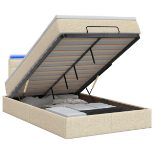 vidaXL Ottoman Bed met Matrassen en LED Crèmekleurig 120 x 200 cm Stof