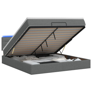 vidaXL Ottoman Bed met Matrassen en LED Donkergrijs 140 x 190 cm Stof