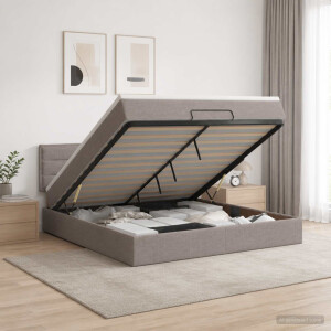 vidaXL Ottoman Bed met Matrassen en LED Taupe 140 x 200 cm Stof