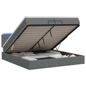 vidaXL Ottoman Bed met Matrassen en LED Donkergrijs 200 x 200 cm Stof