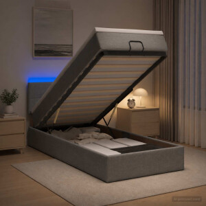 vidaXL Ottoman Bed met Matrassen en LED Lichtgrijs 100 x 200 cm Stof