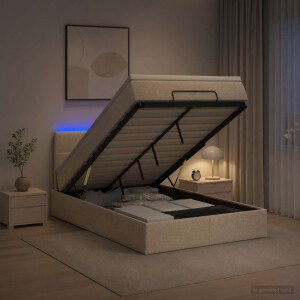 vidaXL Ottoman Bed met Matrassen en LED Crèmekleurig 120 x 200 cm Stof